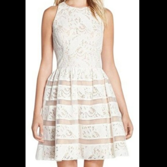 Aidan Mattox Ivory Nude Lace Fit & Flare Cocktail - Picture 4 of 4